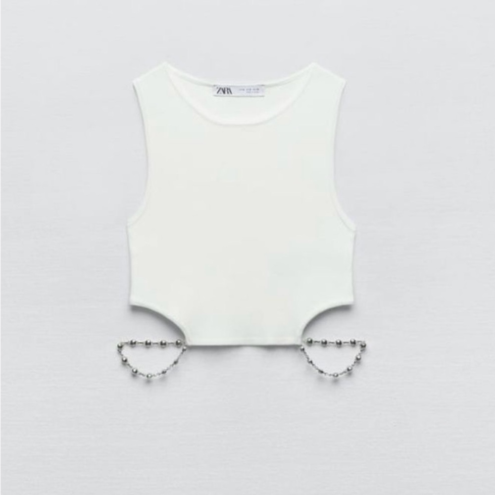 Zara White Crop Tank with Chain Detail